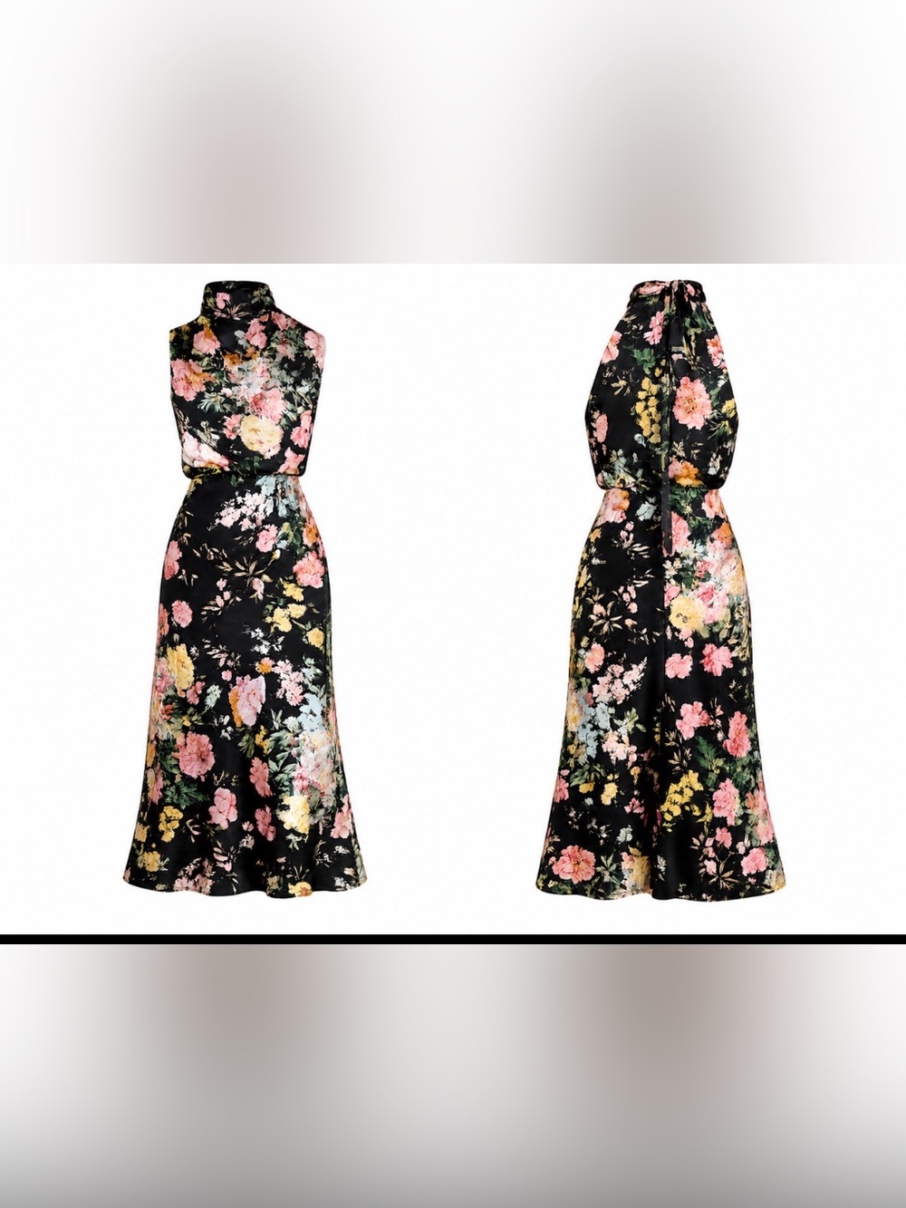 Petal & Pup Black Floral Midi Dress with Pink and Yellow Blooms
